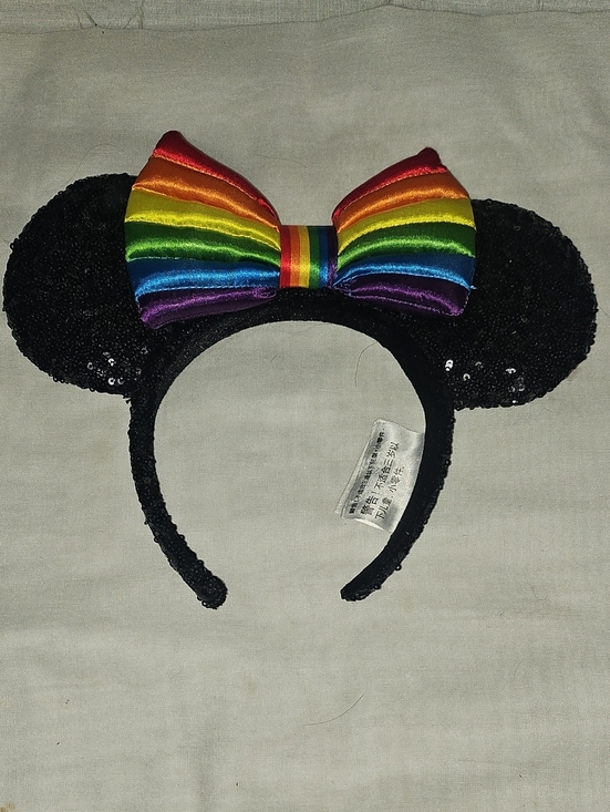 Disney Accessories - Disney Mickey Ear Headband with  Sequin ear & Rainbow Satin Bow